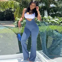 Летний светильник, Синий Облегающий комбинезон, модный сексуальный Облегающий комбинезон на бретельках, облегающий длинный комбинезон, летний повседневный комбинезон