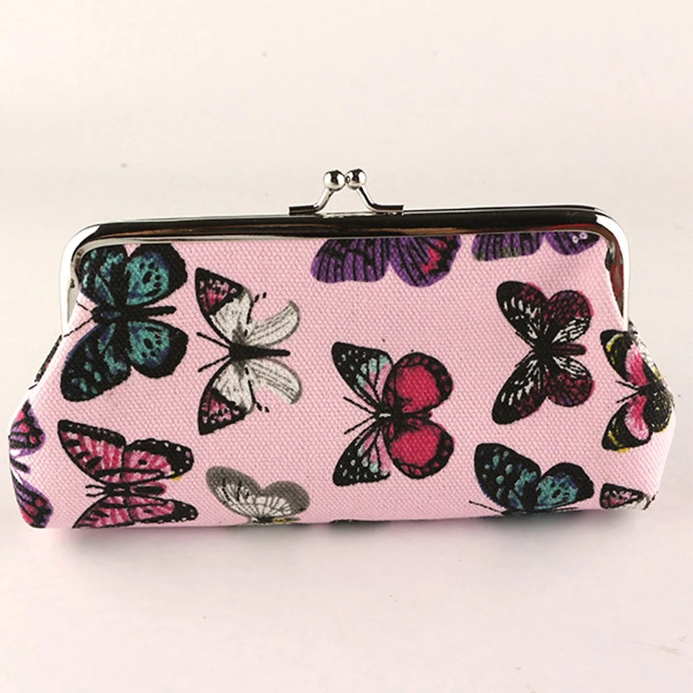 Fashion Woman Purses Elegant Butterflies Canvas Student Pink Wallet For Mobile Phone Green Long Coin Purse For Girl Gifts 814