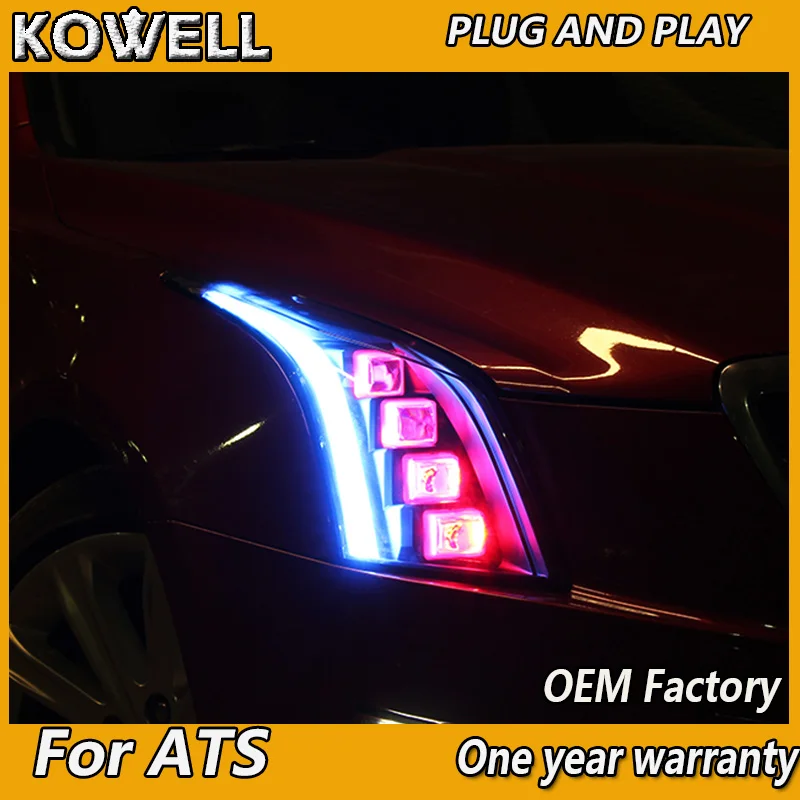 KOWELL автомобильный Стайлинг для Cadillac ATS фары- ATS-L светодиодный фары DRL все светодиодный объектив Высокий Низкий луч парковка противотуманная фара