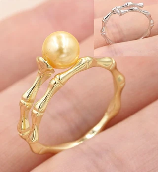 

Creative Bamboo Design Women 925 Sterling Silver Wedding Engagement Pearl Ring Settings Resize DIY Semi Mount Gems Pearl Jewelry