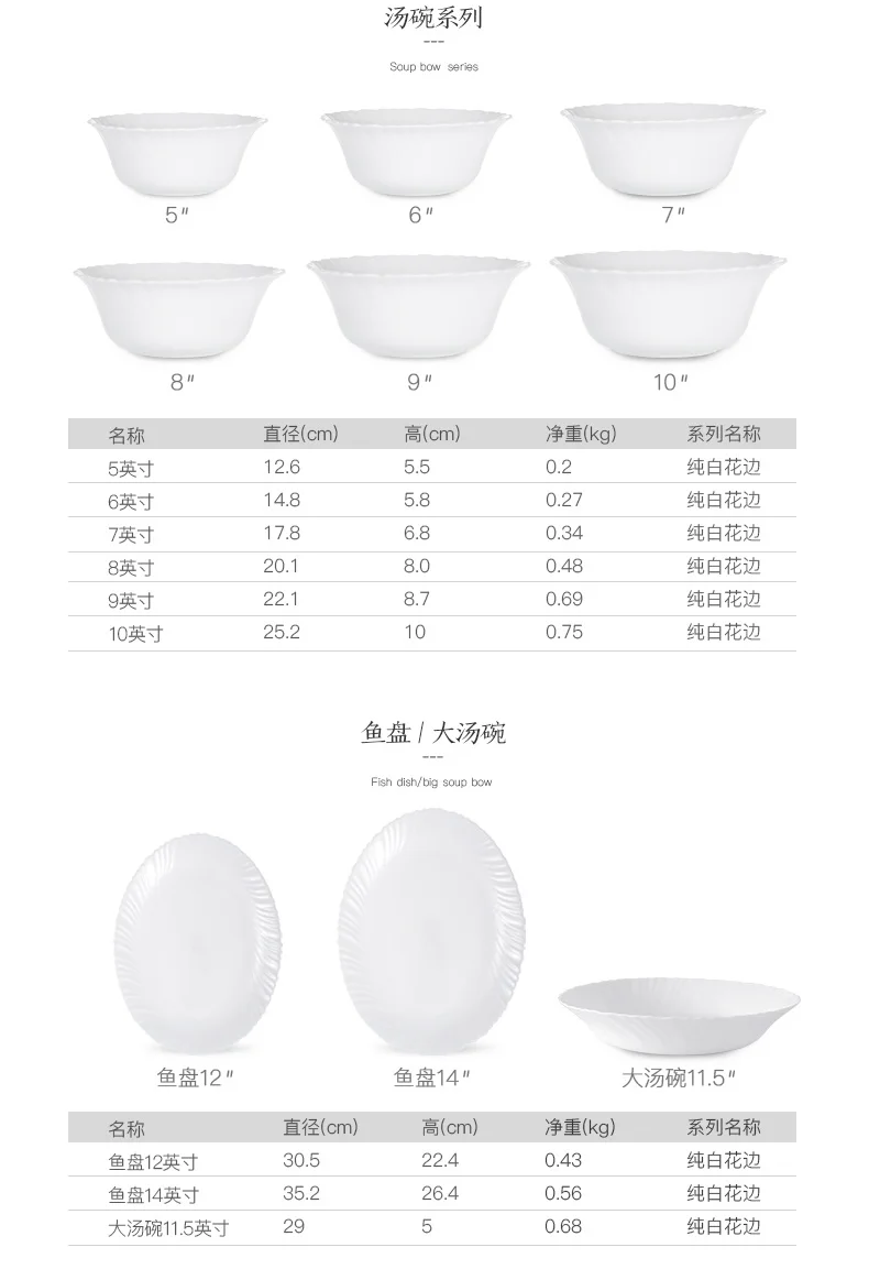 Белый круглый стеклянный набор посуды обеденные тарелки и глубокие миски рыбная тарелка для лапши дешевые экологически чистые многоразовые микроволновые безопасные