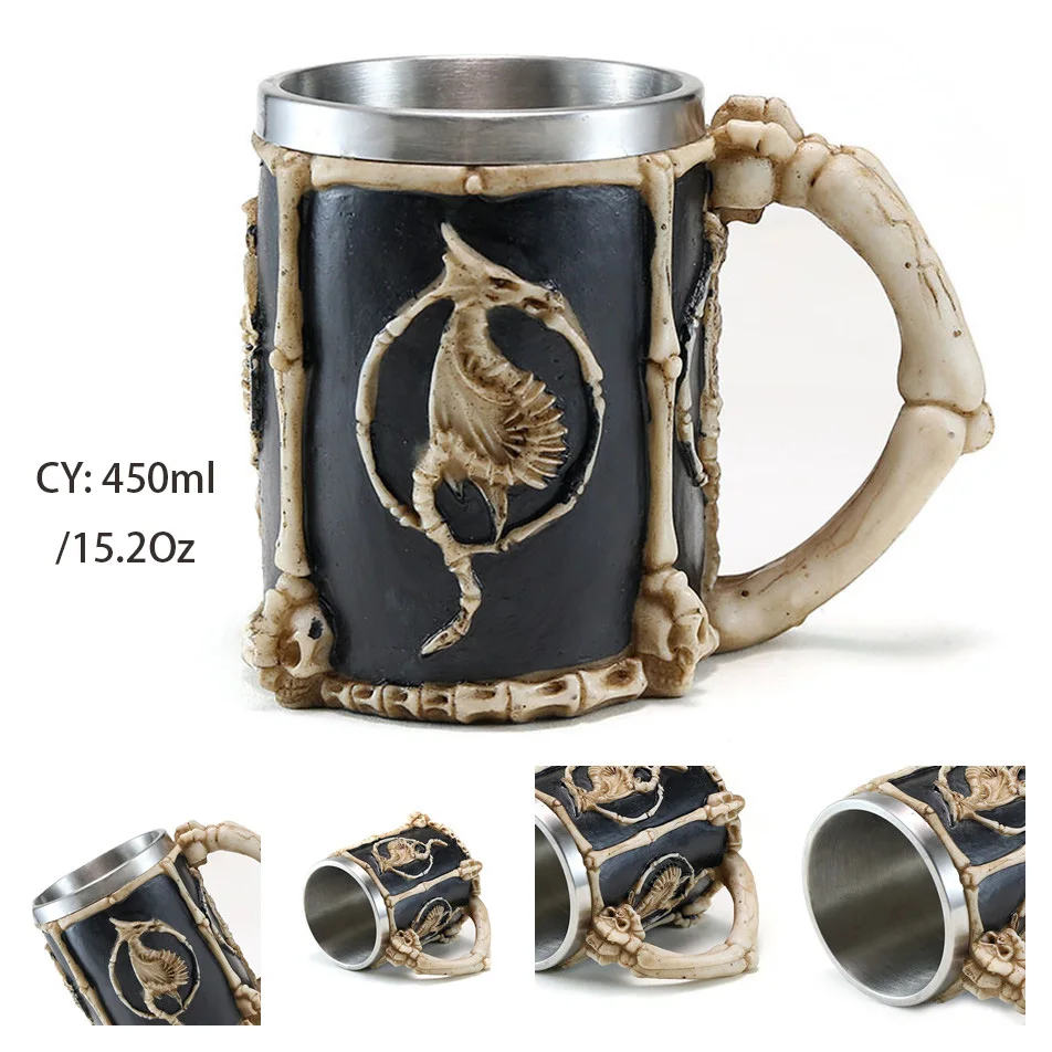 Dragon Bone Средневековый дракон, нержавеющая сталь, пивная кружка 600 мл, ретро кружка с черепом, кофейная чашка, чайная кружка, стакан, декор для паба, бара, Прямая поставка - Цвет: Dragon Bone