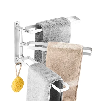 

Space Aluminum Foldable Punch Free Kitchen Towel Bar Organizer Wall Mounted Swivel For Bathroom With Hook Hanger 180 Rotating