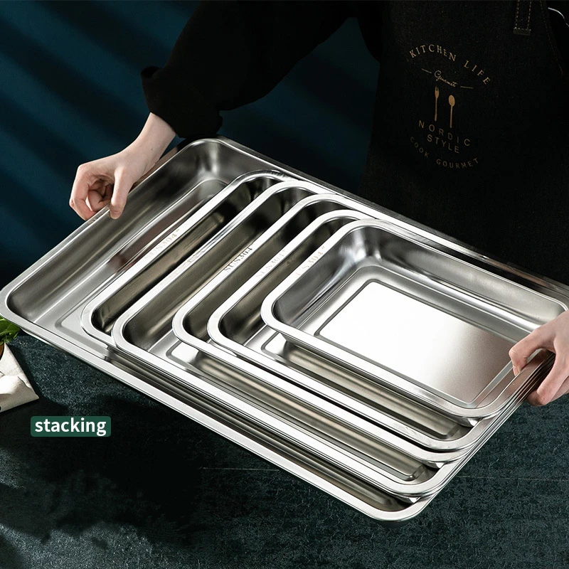 Description Picture 3 of itemStainless Steel Deep Storage Tray Food BBQ Plates Steamed Dishes Service Pan Kitchen Pastry Baking Tools