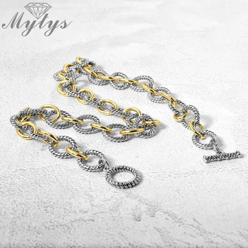 Mytys, золотая и серебряная цепочка, двухцветная Золотая цепочка, винтажный уникальный дизайн CN547