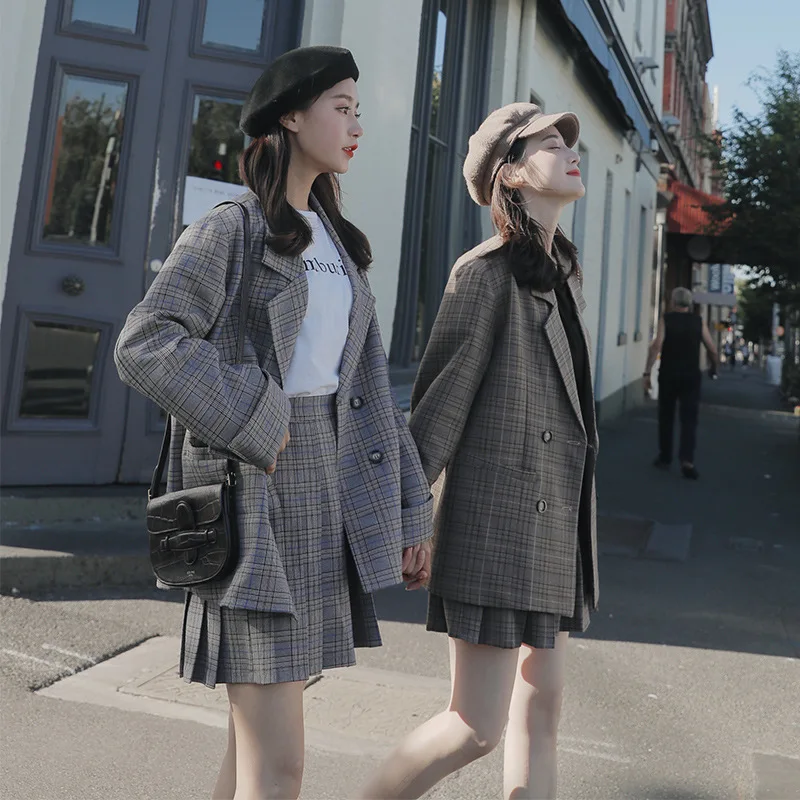 

CHIC Small Suit Coat Women's Korean-style Loose-Fit Plaid Casual England Ventilation Network Red Vintage Tops South Korea Set Sp