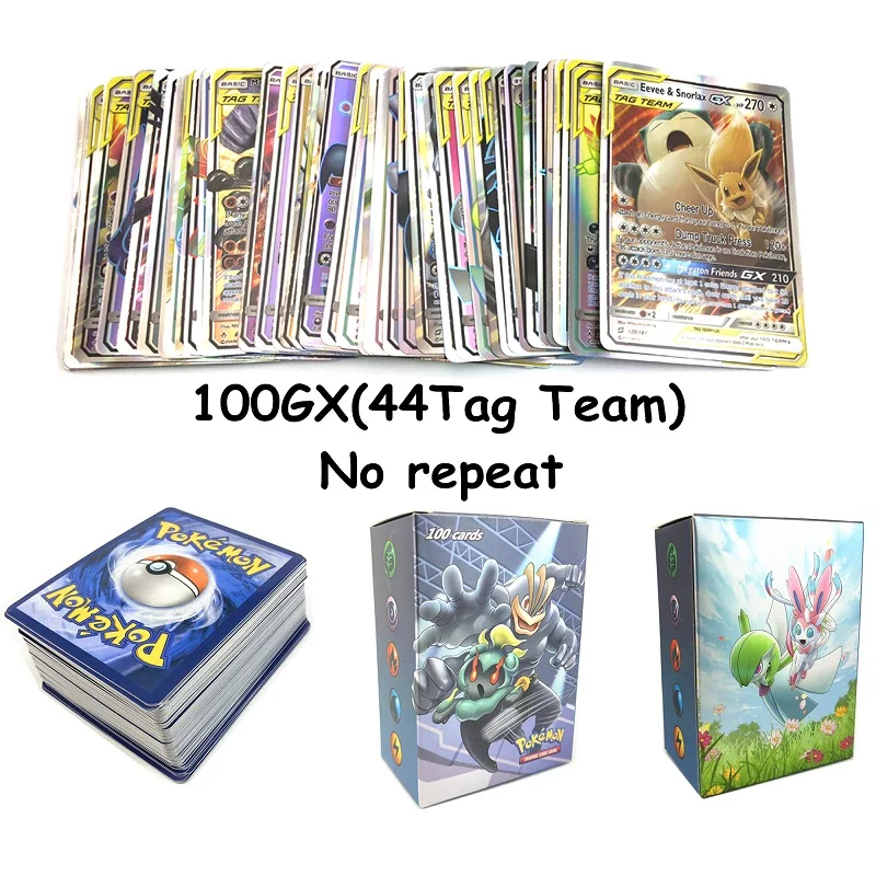 Без повтора 5-200 шт новые карты Pokemones Tag Team GX EX Мега карты Pokemon английские карты PIKACHU игрушки для детей подарок - Цвет: 100GX(44tag team)