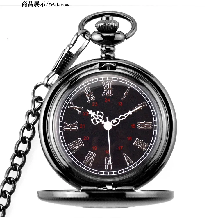 Античный Черный щит кварцевые карманные часы винтажные циферблат с римскими цифрами кулон часы с ожерельем подарки Fob часы