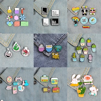 

3-9 pcs/set Brooches Science Animal Plant Game Themes Enamel Pins Sets Cartoon Bagde Metal Lapel Pin For Clothes Backpack Gifts