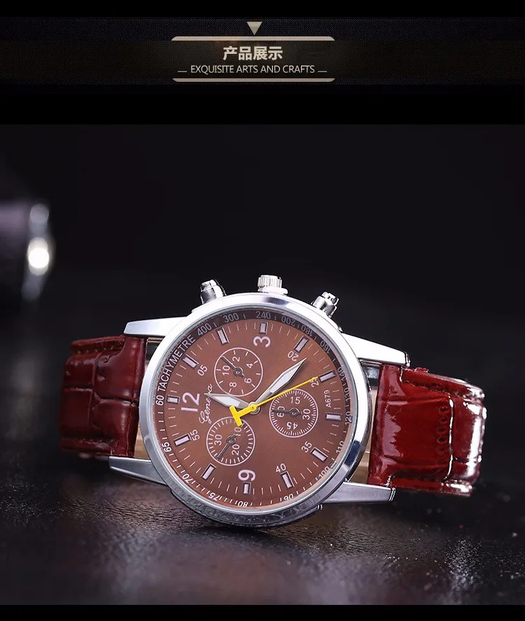 New Sport Wristwatches Men Luxury Crocodile PU Leather Analog Watches Men business yellow pin military Clock Relogio Masculino