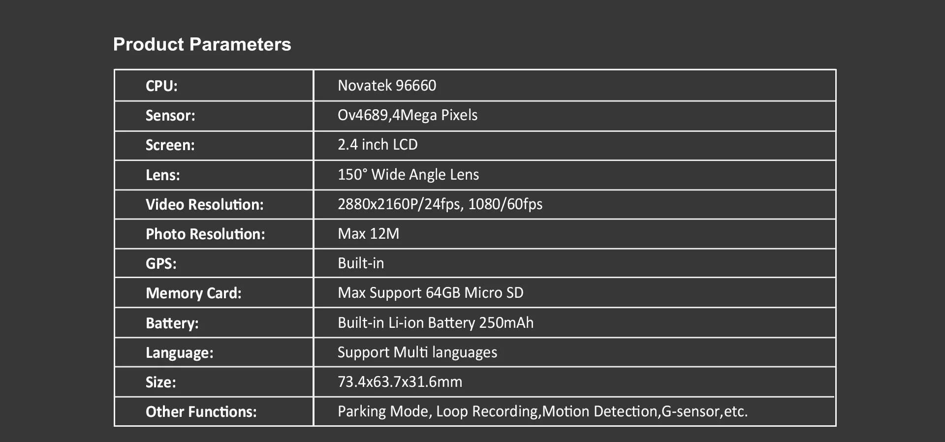 JOHOX-4K Встроенный gps wifi записывающее устройство ночного видения загрузка видео на телефон 24 часа циклическая запись