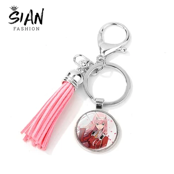 

SIAN Exquisite Anime Zero Two Figure Charm Keychain DARLING In The FRANXX Cartoon Cosplay Tassel Key Chain for Girls Car Trinket