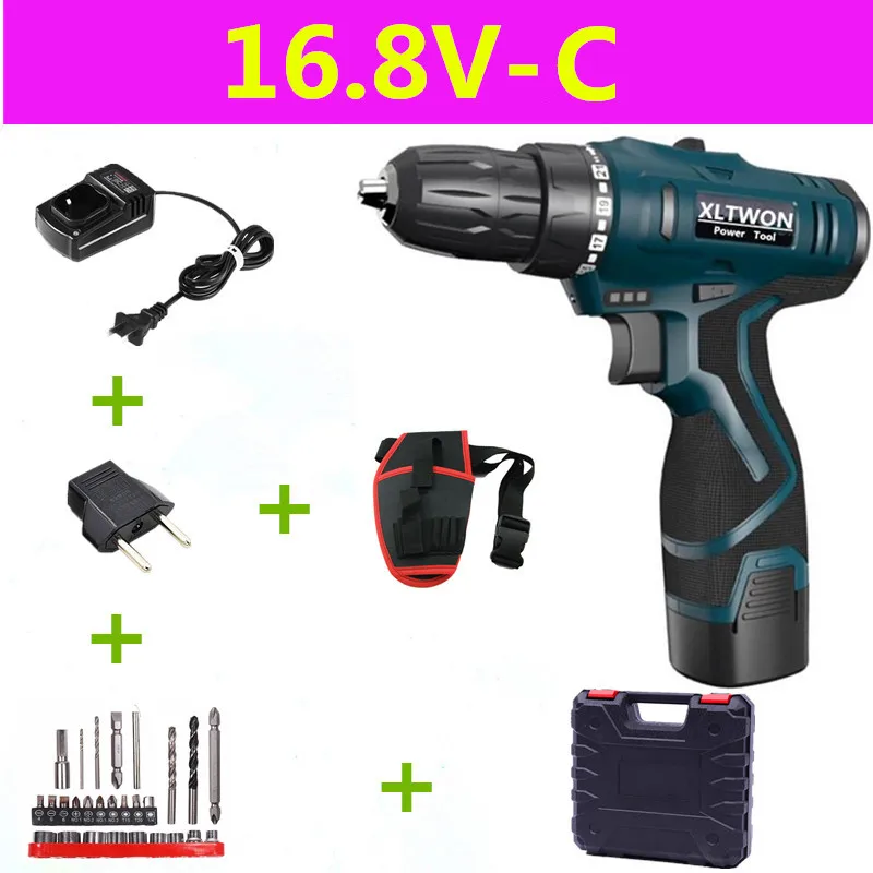 1 battery C Xltown 16,8 v Беспроводная многофункциональная двухскоростная электрическая отвертка домашняя литиевая батарея перезаряжаемая мини-дрель в подарок - Цвет: 1 battery C