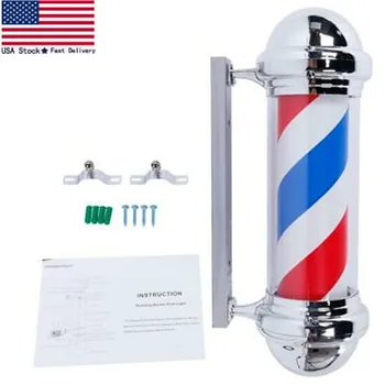 

30" Barber Pole LED Light Red Blue White Rotating Stripes Salon Shop US Plug
