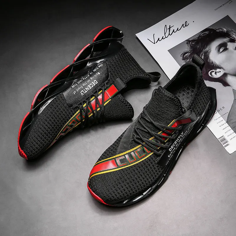 Black-XQ9923 Дизайн, весенние кроссовки Flyknit с красной подушкой и лезвием для бега, мужские спортивные кроссовки высокого качества с полой подошвой, мужские кроссовки Falcon - Цвет: Black-XQ9923