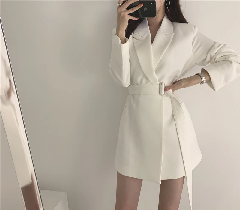 KINOMI винтажный белый Женский блейзер с вырезом-тупым вырезом, свободная Женская куртка, элегантная верхняя одежда, осень, женские блейзеры с длинным рукавом