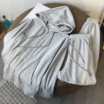 

Spring and autumn 2020 new zipper hooded sweater women's two piece loose net red sports casual suit Leggings