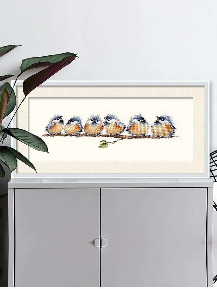 Needlework,DMC color Cross stitch Embroidery kit,A line of colorful birds family Cross-Stitch handwork painting gift