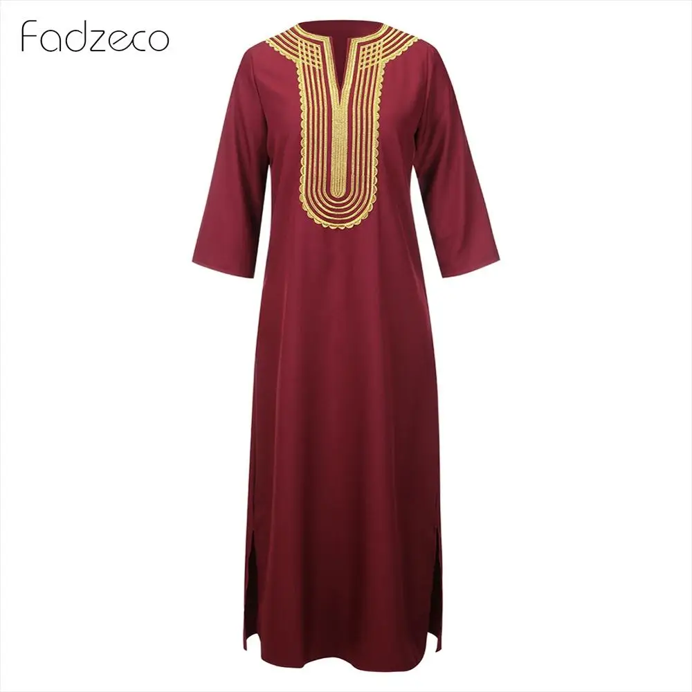 Red Fadzeco, Африканское платье для женщин, v-образный вырез, вышивка, разрез, макси платье, Дашики, африканские пары, платье, женская одежда, африканская одежда - Цвет: Red