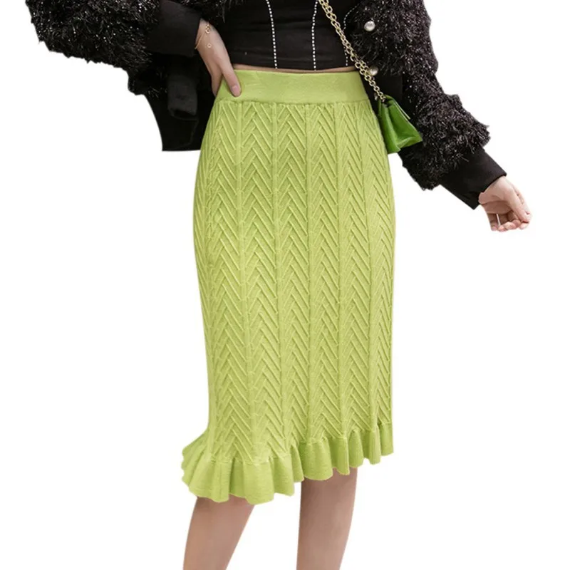 PV1205G Women High Waist Mermaid Skirt Autumn Fashion Lady Wear Skirt Solid Large Size Knee Length Trumpet Slim Clubwear Skirts - Цвет: PV1205G