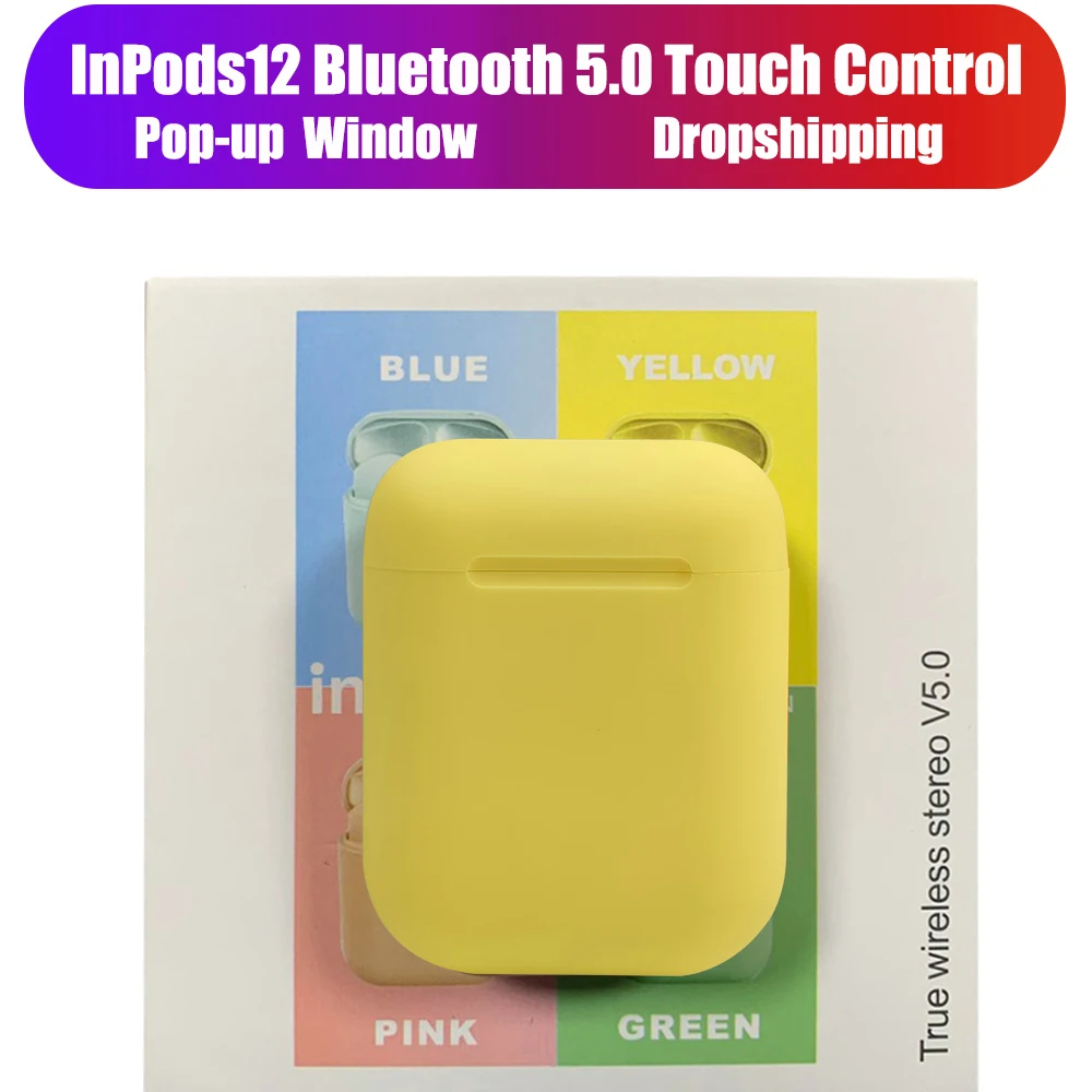 Macaron i12 tws, беспроводные наушники, Bluetooth 5,0, наушники, гарнитура,, сенсорный, всплывающие, настоящие стерео наушники, наушник для телефона - Цвет: i12D yellow box