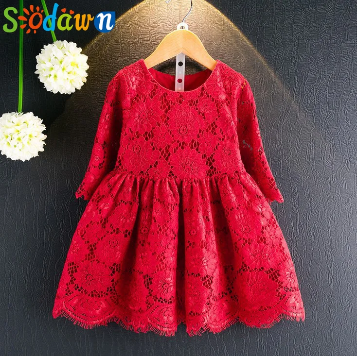 Sodawn/ г. Весенне-летняя детская одежда; платье принцессы для маленьких девочек; кружевное платье с короткими рукавами и цветочной вышивкой для девочек - Цвет: BN219-Red