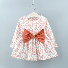 Детское платье; одежда с длинными рукавами и цветочным принтом с бантом для маленьких девочек; вечерние платья принцессы; Модная одежда для девочек; C50