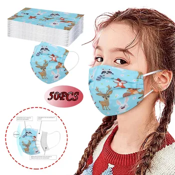 

50PCS Children Disposable Face Mask For Protection Beautiful Printing Three Layer With Nose Strip маска для лица Mascarillas