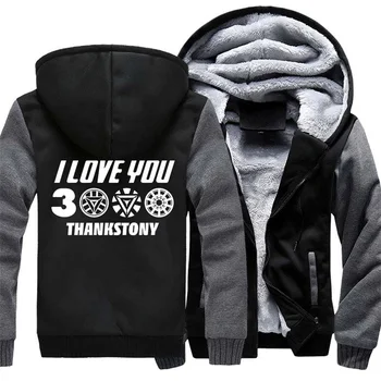 

Free Shipping USA size Men Winter Hoodies I Love You 3000 Times Tony Stark Thicken Jacket Hoodie Sweatshirts Casual Coat