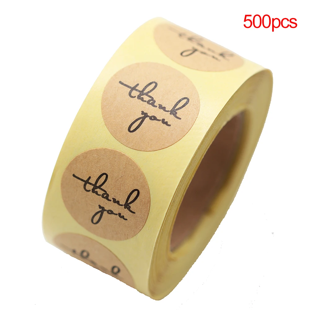 

500pcs/lot Roll Round Thank You Kraft Labels Paper Stickers For DIY Manual Decoration Gift Card/Gift Box Etc