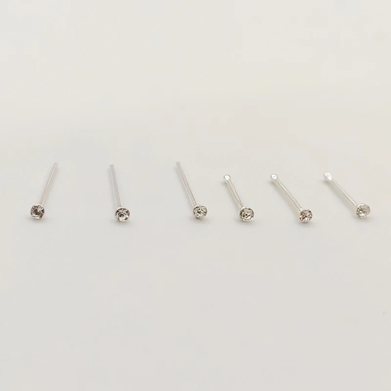 Nose Piercings 925 Sterling Silver Nose Studs Ring 1.2mm Tiny Nose Piercing Bone clear crystal nariz Piercing Body jewelry 36pcs