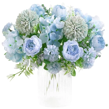 

Artificial Flowers, Fake Peony Silk Hydrangea Bouquet Decor Plastic Carnations Realistic Flower Arrangements Wedding Decoration