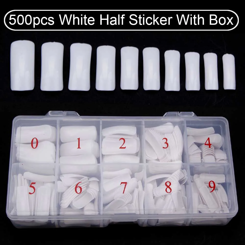 White Half with box 500 шт./кор. накладные ногти УФ гель Ультра с 10 размерами для прозрачных белых натуральных французские накладные акриловые капсула для ногтей Советы Маникюр - Цвет: White Half with box