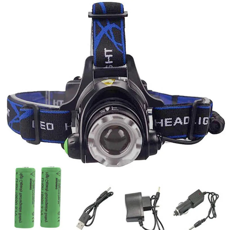 

18650 Cycling Headlights USB Charging Headlight 3 Mode Zoom Waterproof lantern Head Lamp+2*18650 Battery+Charger