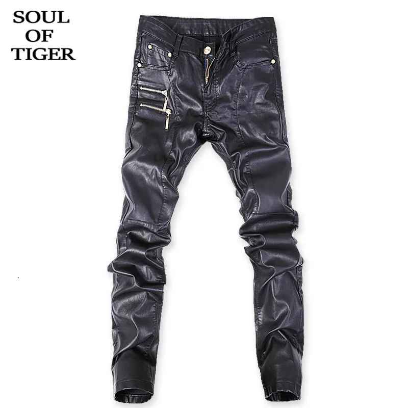 SOUL OF TIGER/Коллекция года; модные зимние брюки из искусственной кожи в Корейском стиле; мужские кожаные штаны; облегающие повседневные брюки; большие размеры; винтажная уличная одежда