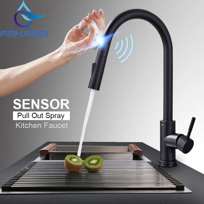 FMHJFISD Черный Автоматический сенсор Кухонные смесители сенсорный индуктивный кухонный кран чувствительный умный водосберегающий смеситель для воды