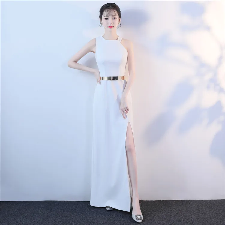 Высокая Сплит женское платье Чонсам с лямкой белый длинный Qipao элегантное женское вечернее платье сексуальное без рукавов большого размера 3XL Vestidos
