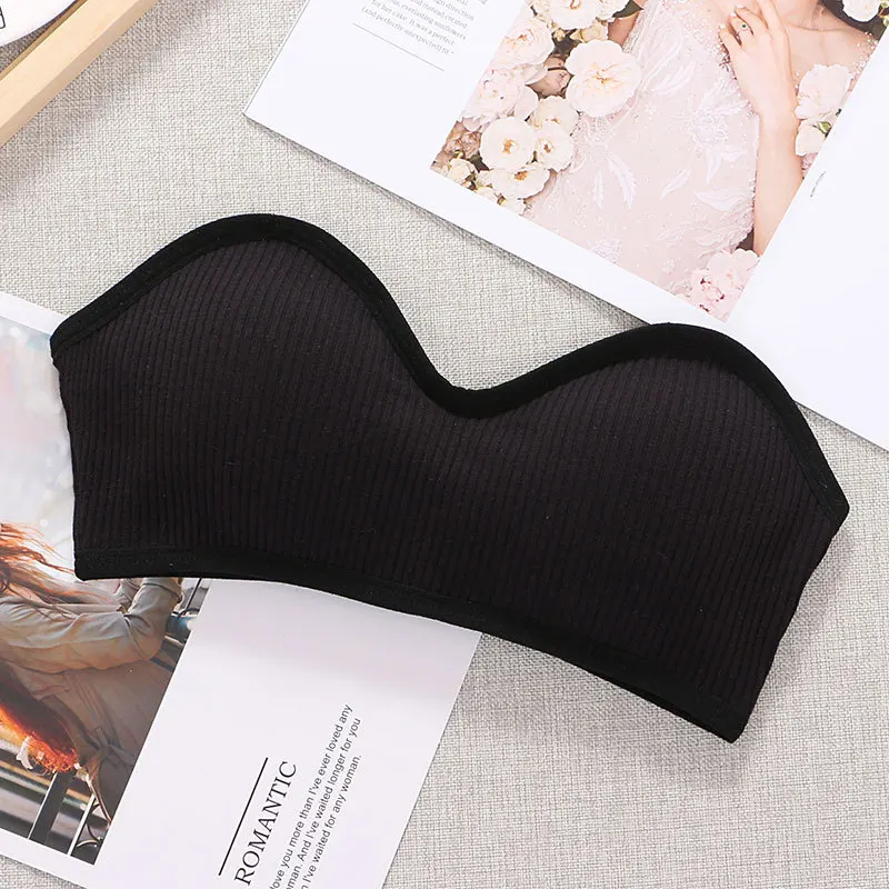 Strapless Women Tube Top Sexy Cropped Top Invisible Bra Women Seamless Underwear Sexy Lingerie Cotton Bandeau Removable Pads women lingerie bra women tube tops