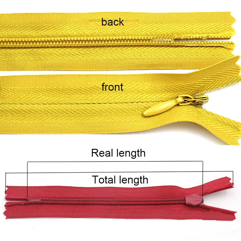 Assorted Invisible Zippers for Garments - 50 Pack, 6-24 Inch Range