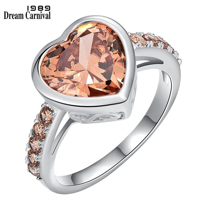 DreamCarnival 1989 Women Lover Heart Zircon Solitaire Rings 4 Colors 11mm Wedding Engagement Party Jewelry Amazing Price WA11316 Champagne