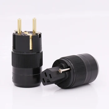 

Free shipping pair 24K Gold Plated EU version Schuko AC power plug IEC power connector for audio power cable