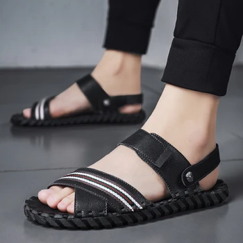 

Fashion Leather Cross Strap Beach Sandals Gladiator Rome Shoes Hand Stitched Quality Ankle Strap sandalias de gladiador hombre