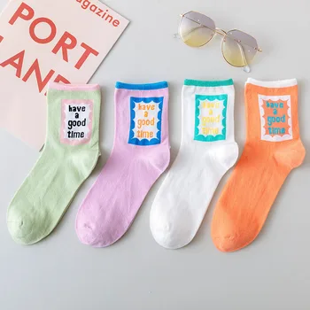 

INS Kawaii Casual Women Harajuku Socks Original Letter Patterned Funny Socks For Female Solid Joker Cotton Short Socks Hipster
