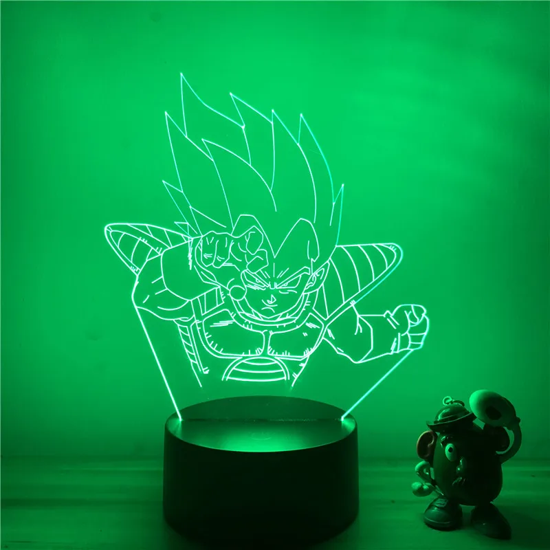 Dragon Ball Z Vegeta борьба осанки Ver. Супер сайян, «Жемчуг дракона 3D светодиодный Ночной светильник 7 цветов сенсорный оптический Иллюзия фигурку лампа