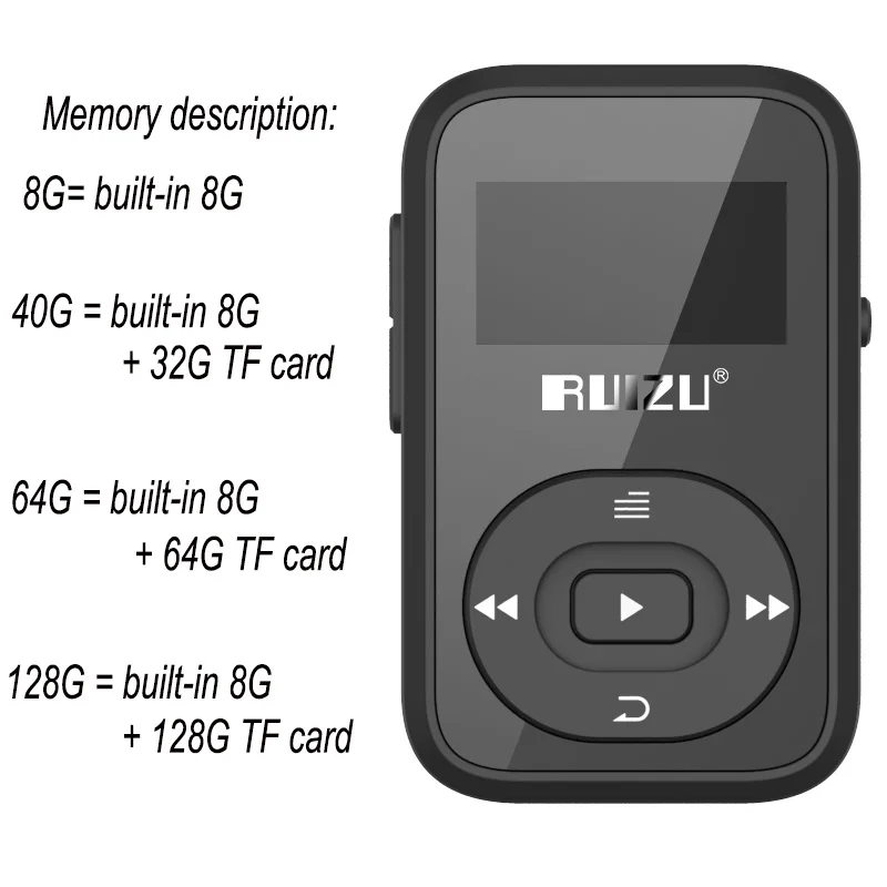Мини MP3 плеер ruidu X26 с зажимом, Bluetooth, 8 ГБ, спортивный mp3 музыкальный плеер, рекордер, FM радио, поддержка TF карты