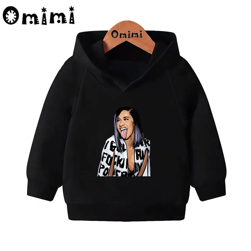 Детские толстовки в стиле «хип-хоп» с принтом «Rapper Cardi»; детские толстовки с капюшоном; пуловер для малышей; повседневные топы для девочек и мальчиков; осенняя одежда; KMT5260 - Цвет: Black-5260E