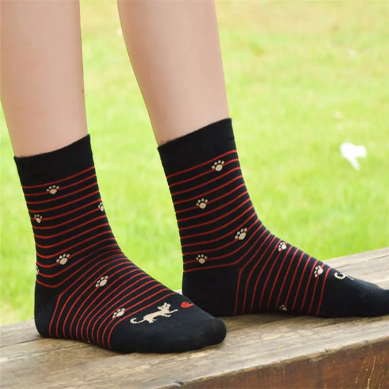 

Short Socks Harajuku Korean Style Footprints Striped Fashion Womens Cat Casual Cotton Skarpetki Damskie Keep Warm Calcetines C