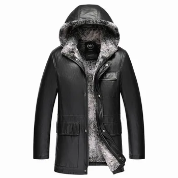 

Winter Rabbit Fur Coats Mens Long Fur Leather Jacket Hoodies Snow Fur Overcoat Biker Motorcycle Jackets Large Size M-4XL