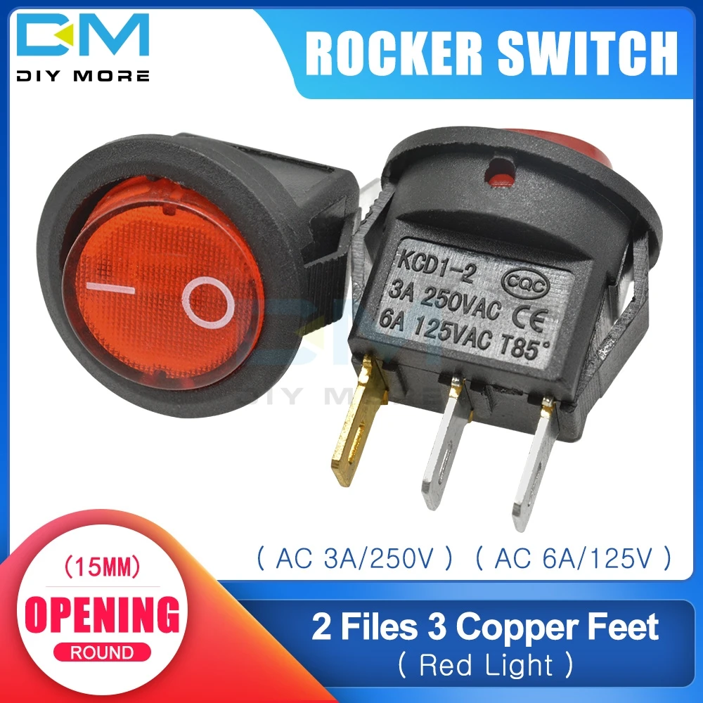 5 шт. KCD1 15 мм маленький круглый 2 Pin 3 Pin 2 файла со светом 3A/250V 6A/125V AC кулисный переключатель Seesaw выключатель питания для приборной панели автомобиля - Цвет: Оранжевый
