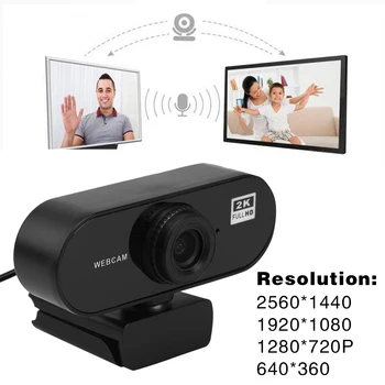 

2K Web Camera with Microphone 2560x1440 Pixels USB Smart TV Computer Webcam for Laptop Desktop Computer Accessory